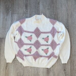 Huntington ridge vintage Floral Patterned Sweater - Cream and Pink size large